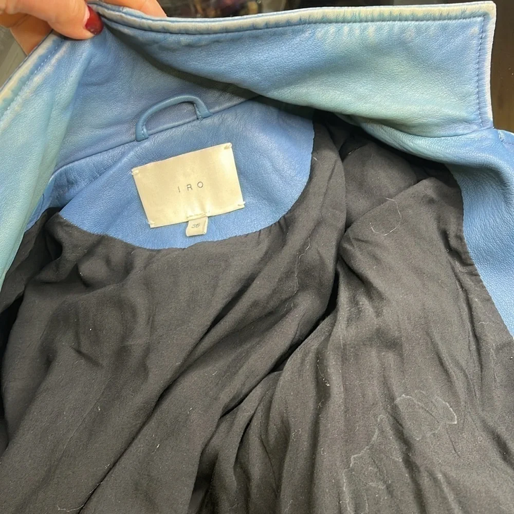 IRO ASHVILLE SZ 36 / US 4 LAMB LEATHER JACKET BLUE DENIM